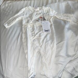 Tres Beau et Belle Cream Footed One-Piece with Farm Embroidery